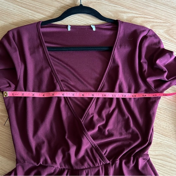 Women’s Burgundy Long Sleeve Ruched Midi Dress Medium - Picture 3 of 8